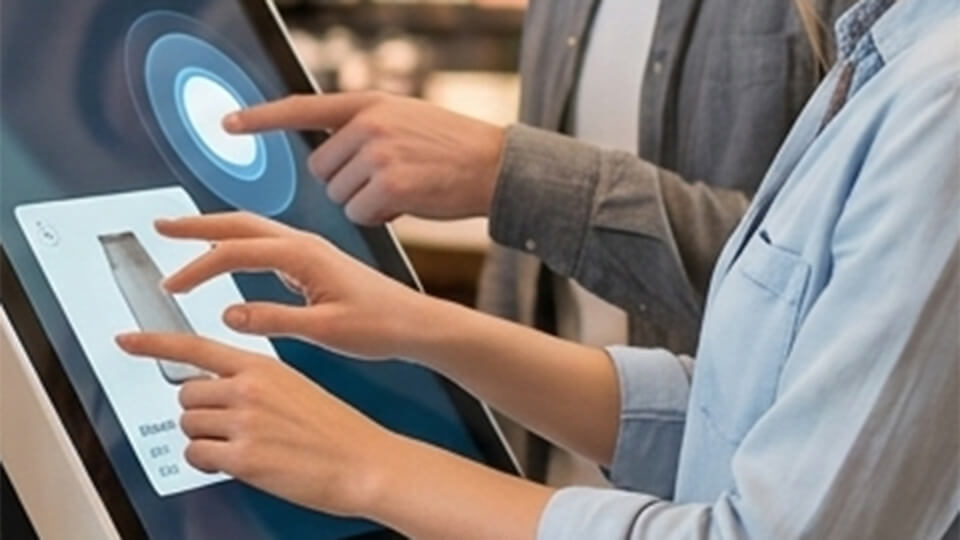 Multitouch Kiosk Software verarbeitet gleichzeitige Kundeneingaben am Retail Screen